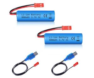 URGENEX 3.7 V 800 mAh Li-ion Battery Pack of 2 with USB Chargers JST Plug RC Rechargeable 1S Battery Compatible with Huina RC Construction Trucks