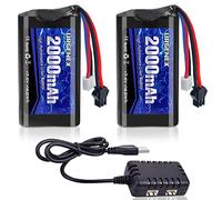URGENEX 7.4V Li-ion Battery 2000mAh 2S Battery with SM 2P Plug High Capacity for Remote Control RC Boat 2 Pack H101 RC Batteries with 1 TO 2 USB Charger