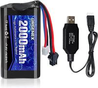URGENEX 7.4V Li-ion Battery 2000mAh 2S Battery with SM 2P Plug High Capacity for Remote Control RC Boat 1 Pack H101 RC Batteries with 1 USB Chargers