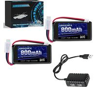 URGENEX 7.4V Lipo Battery 2S 30C 900mAh Rechargeable Lipo Battery with PH2.0 Plug Compatible with Most 1/10, 1/16, 1/18, 1/24 Scale RC Cars Trucks with 1 to 2 USB Charger