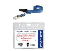 Urgent Toilet Hidden Disability Awareness Badge Medical Card Reverse of Card has Space for Contact Details All Sealed in Waterproof Grip Seal PVC Pocket& Blue Lanyard
