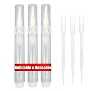 URGINO 3-pack Refillable Cuticle Oil Pens, Reusableempty Nail Single Hand Press Transparent Cosmetic Container Applicator, White, 6ml