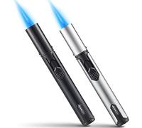 Urgrette 2 Pack Butane Torch Lighter, 6-Inch Refillable Pen With Adjustable Jet Flame for Grill BBQ Candle Camping (Gas Not Included) Raven & Silver