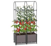 UrGROWA Raised Garden Bed Outdoor Planter Box with Trellis and Wheels, Tomato Planter Cage with Trellis, Indoor Outdoor Patio Self Watering Planters for Climbing Plants Vegetable Flowers