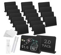 URHRHU Mini Chalkboard Signs 20pcs Small Price Tags for Display Black Plastic Blackboard Mini Chalk Boards with 2 White Wipeable Chalk Pens Reusable Food Labels for Buffet Bakery Shop Wedding Party