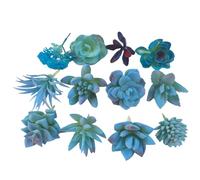 Urier 12 Pieces Blue Fake Succulent Plant,Mini Artificial Succulents,Artificial Air Plants That Look Real,Plastic Plant for Garden & Outdoor Home Décor (Blue)