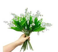 Urier 14 Inch Lily of The Valley Artificial Flowers Bouquet,24 Pieces Plastic Flowers for Outdoors,Fake Flowers with Stem,Home Wedding Party Garden Wreath Table Center Pieces Decor