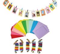 Urier 50 Pieces Hanging Picture Frames Kit with Clips and Strings,Paper Picture Frames Bulk,DIY Clip Photo Holders for Home Office Wall Decor Party Supplies (Multicolor, 5X7)