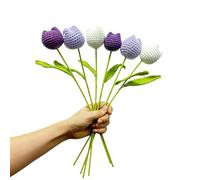 Urier 6 pcs Crochet Flower Tulip Bouquet,15" Finished Hand-Woven Bouquets, Fake Flowers Handmade Crochet Flowers Cotton Tulip Bulk for Home décor,Table Centerpieces,Women,Friends, (Mix Color 1)