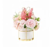 Urier 8“Artificial Flowers in Vase Silk Flowers,Pink Peony Artificial Flowers,Bathroom Decorations,Ceramic Flower Pot Metal Frame Decoration Wedding Table Decoration Birthday Table Decorations (Pink)
