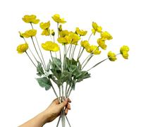 Urier Poppies Flowers Artificial,Ranunculus Artificial Flowers,Silk Flowers with Stems,Faux Flower Stems for Wedding,Party,Garden Outdoor Indoor Decor Flower Arrangements for Table (6, Yellow)