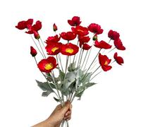 Urier Poppies Flowers Artificial,Ranunculus Artificial Flowers,Silk Flowers with Stems,Faux Flower Stems for Wedding,Party,Garden Outdoor Indoor Decor Flower Arrangements for Table (6, Red)