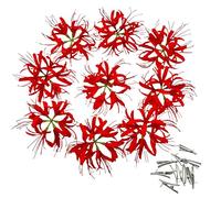 Urier Silk Spider Plant Fake Flowers Heads,Artificial Flowers Spider Silk Flowers for Crafts,Fake Flowers Bulk,Artificial Flowers for Cake Decoration Wedding Party Birthday Home Décor (9, Red)