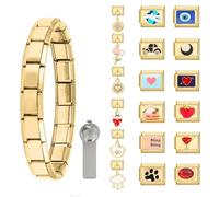 Urijk 20PCS Italian Charm Bracelet set Gold Italian Charms for Women, Assorted Charms and Opening Tools,Retro Personality Charms Bracelets Links DIY Kit Gift for Women Girls