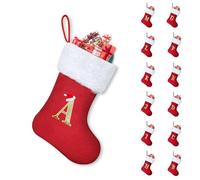 Urijk Initial Christmas Stocking Monogram Christmas Stocking, Personalised christmas stockings with 26 Letters, Classic Red Knitted Xmas Decorative Socks for Family Holiday Party,A