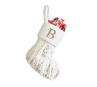 Urijk Monogram Christmas Stockings Personalised Christmas Stocking with Letter 9 inch White Initial Xmas Stockings Hanging Stockings Gifts Sock for Christmas Tree Decorations Holiday Ornament-B