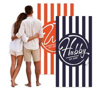 Urijk Personalised Mr and Mrs Beach Towels, Honeymoon Just Married Gifts for Couple, Microfibre/Cotton Quick Dry Lightweight Sand Free, Custom Name Hubby and Wifey Gifts, Travel Vacation Essentials