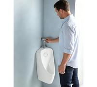 Urinal for Men, Wall Mount Corner Porcelain Small Bathroom Push Button Flush Valve, Commercial Home Urine Diverter