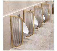 Urinal Partition Urinal Divider Men Urinal Privacy Screen Baffle, Wall Mounted Public Toilet Partition Divider With Stainless Steel Frame, Tempered Glass Urinal Privacy B,Gold-1 Pcs Made in China
