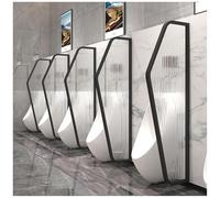 Urinal Partition Urinal Divider Men'S Urinal Partition Divider With Tempered Glass, Stainless Steel Frame Public Toilet Privacy Screens, Urinal Partition Screen Baffle Fo,Black3-3 Pcs