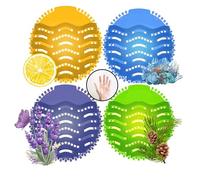 Urinal Screen Deodorizer 20-Pack with Anti-Splash Design in 4 Colors, Assorted Fresh Fragrances, Plus 10 Pairs of Gloves for Odor Control in Restrooms of Offices, Schools, Restaurants and Hotels