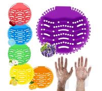 Urinal Screen Deodorizer Mats, 24 Pack, 6 pair of Gloves, Urinal Mats Lasting Odor, Multi-Scent with Lavender, Ocean, Cherry, Green Apple, 17cm (24 Pcs)
