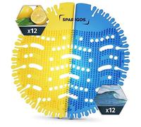 Urinal Screen Deodorizer Mats (24 Pack) Anti-Splash Toilet Smell Refresher protection for Bathroom Office Stadiums Schools Free Gloves - 12pcs Blue Ocean Breeze and 12pcs Yellow Lemon
