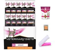 Urinary Cat Food Bundle with Veterinary Diets Chicken and Salmon (Total 10x85gram),Treats 1x 65 gram plus 1x UbiPet Catnip and a Lint Roller