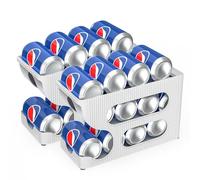Urincros 2 Pack Fridge Can Dispenser, Can Organiser, Sturdy White Rolling Plastic Can Storage, Drinks Dispenser for Fridge, Kitchen, Cabinet, Pantry, Soda Can Holder, Hold 24 Cans(Fits 330-355ml)