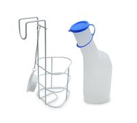 Urine Bottle Set for Men, Bottle & Holder, 2-Piece - 1000ml PP Urine Bottle with Lid & Bed Holder - With Measuring Scale, Reusable, Ideal for Bed