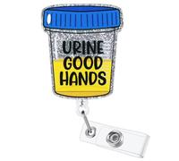 Urine Good Hands Funny Urology Badge Reel, Cute Nephrology Retractable ID Card Badge Holder, Name Tag Work Badge Clip for RN LPN CNA MA ER Nursing Student ED OB/GYN Urinalysis Lab Doctor, Nurse Gifts