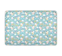 Urine Mat for Kids Training Water Resistant Portable Cow Design Blue White Black 52" L x 34" W
