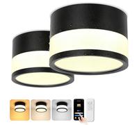 URing 2x LED Ceiling Spotlights, Dimmable, IP65 with Remote Control APP, Ceiling Spotlight 12 W Black 2700K-6500K Flat Surface Mounted Spotlights Aluminium 230 V Round Bathroom Ceiling Light Diameter