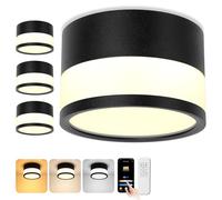 URing 4 x LED Ceiling Spotlights, Dimmable, IP65 with Remote Control APP, Ceiling Spotlight 12 W Black 2700K-6500K Flat Surface Mounted Spotlights Aluminium 230 V Round Bathroom Ceiling Light Diameter