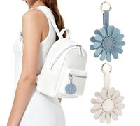 URIZZD Keychain for Apple Airtags Holder, 2 Pack Flower Cases, Leather Cover for AirTags Holder, 6fbaat02-beige+blue