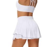 UrKeuf Women's Athletic Tennis Clothing Skirts with Pockets 13in Ruffle Golf Clothing Running Workout Ice Silk Flowy Skorts with Sports Shorts, A-white, XL
