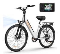 URLIFE 26" Electric Bikes for Adults, Mountain Bike with LCD Display, 36V 13AH Removable Battery 250W Brushless Motor, 7-Speed Derailleur 80KM Max Range Ebike Commute MTB White