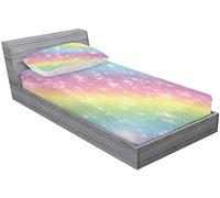 URLINENS Rainbow Fitted Sheet and Pillowcase Set Twin Size, Tie Dye Pastel Glitter Bed Sheet for Kids Girls Teens, Soft Microfiber Fun Girly Rainbow Bedding Decor 2 Piece Colorful Sheet Set