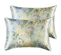 URLINENS Satin Pillowcase 2 Pack Similar to Silk Pillow Cases Queen Size, Soft Satin Pillow Case for Sleeping Women with Envelope Closure, Gift for Women Girls, Watercolor Flower, 20x30 Inches