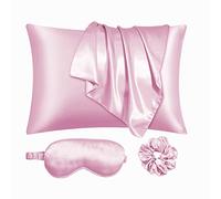 URLINENS Satin Pillowcase for Hair and Skin, Vegan Silk Pillowcase Set-2 Pink Satin Pillowcases, 1 Eye Mask, 1 Scrunchie-Luxury Sleep Set, Silky Standard Satin Pillow Cases with Envelope Closure
