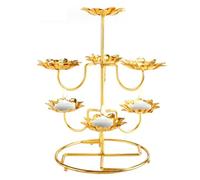 Urlis for Decoration Indian, 3 Layers 7Pcs Alloy Diya Holder with Stable Base, Golden Finish Ghee Lamp Lotus Candle Holders for Tibetan Brass Oil Lamp