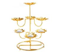 Urlis for Decoration Indian, 3 Layers 7Pcs Alloy Diya Holder with Stable Base, Golden Finish Ghee Lamp Lotus Candle Holders for Tibetan Brass Oil Lamp Buddhist Altar Lotus Candle Holders Indian Decor