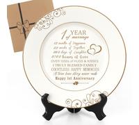Urllinz 1st Anniversary Plate with 24k Gold Foil - 1 Year Paper Anniversary Wedding Gifts Decorations for Him Couples Wife Husband, Ceramic 9"
