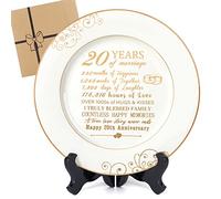 Urllinz 20th Anniversaty Plate with 24k Gold Foil-20th Anniversary Wedding Gifts for Wife,20 Year Anniversary Wedding Gifts Decorations for Couple Him Her Husband,Ceramic Plate with Stand 9"