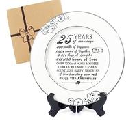 Urllinz 25th Anniversary Plate with Platinum Foil-25th Anniversary Wedding Gifts for Couple Silver Unique,25th Year Annivesary Marriage Gifts for Husband Wife Her Him,Ceramic Plate with Stand 9 Inch