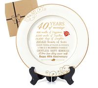 Urllinz 40th Anniversary Wedding Gifts for Wife - 40 Year Anniversaty Plate with 24k Gold Foil, Happy Decorations for Couple Parents Him Her Husband, Ceramic 9"