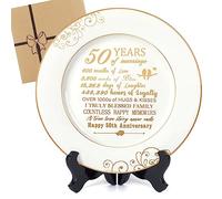 Urllinz 50th Anniversary Plate with 24k Gold Foil - 50 Year Anniversary Wedding Gifts for Couples Parents, Happy Marriage Decorations for Him Her, Ceramic 9"