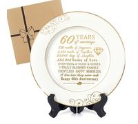Urllinz 60th Anniversaty Plate with 24k Gold Foil-60th Anniversary Wedding Gifts for Parents Couple,60th Anniversary Decorations,60 Year Diamond Gifts for Grandparents,Ceramic,with Stand 9"