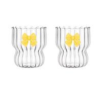 URMAGIC 2 Pcs Vintage Drinking Glasses, 300ml Gourd Shape Iced Coffee Glasses Butterfly Decor Ripple Glass Cups for Water,Beer,Juice,Dessert,Ice Cream,Coffee (Yellow)