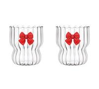 URMAGIC 2 Pcs Vintage Drinking Glasses, 300ml Gourd Shape Iced Coffee Glasses Butterfly Decor Ripple Glass Cups for Water,Beer,Juice,Dessert,Ice Cream,Coffee (Red)